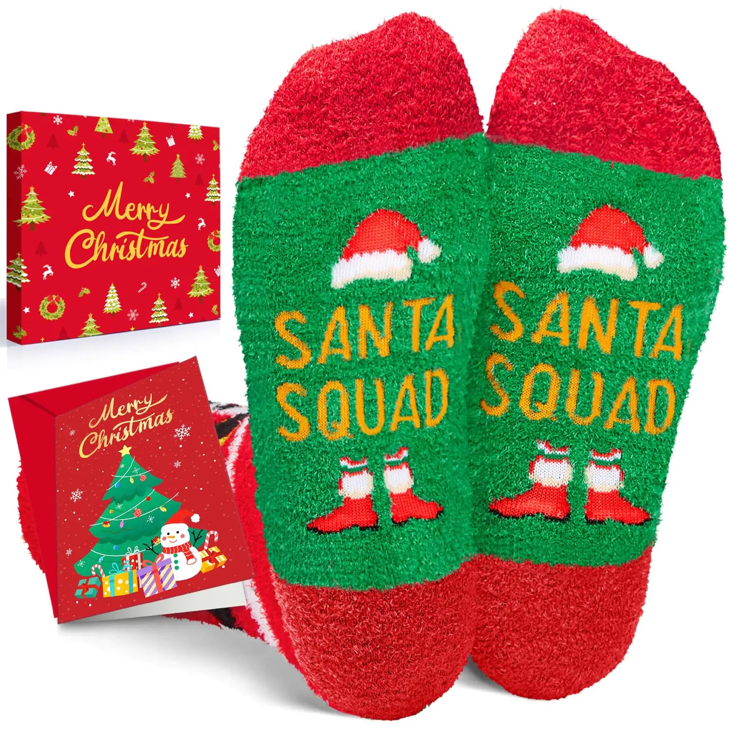 HAPPYPOP Christmas Socks Santa Socks for Kids - Holiday Socks for 7-9 Years Old Boys Girls Xmas Stocking with Greeting Card