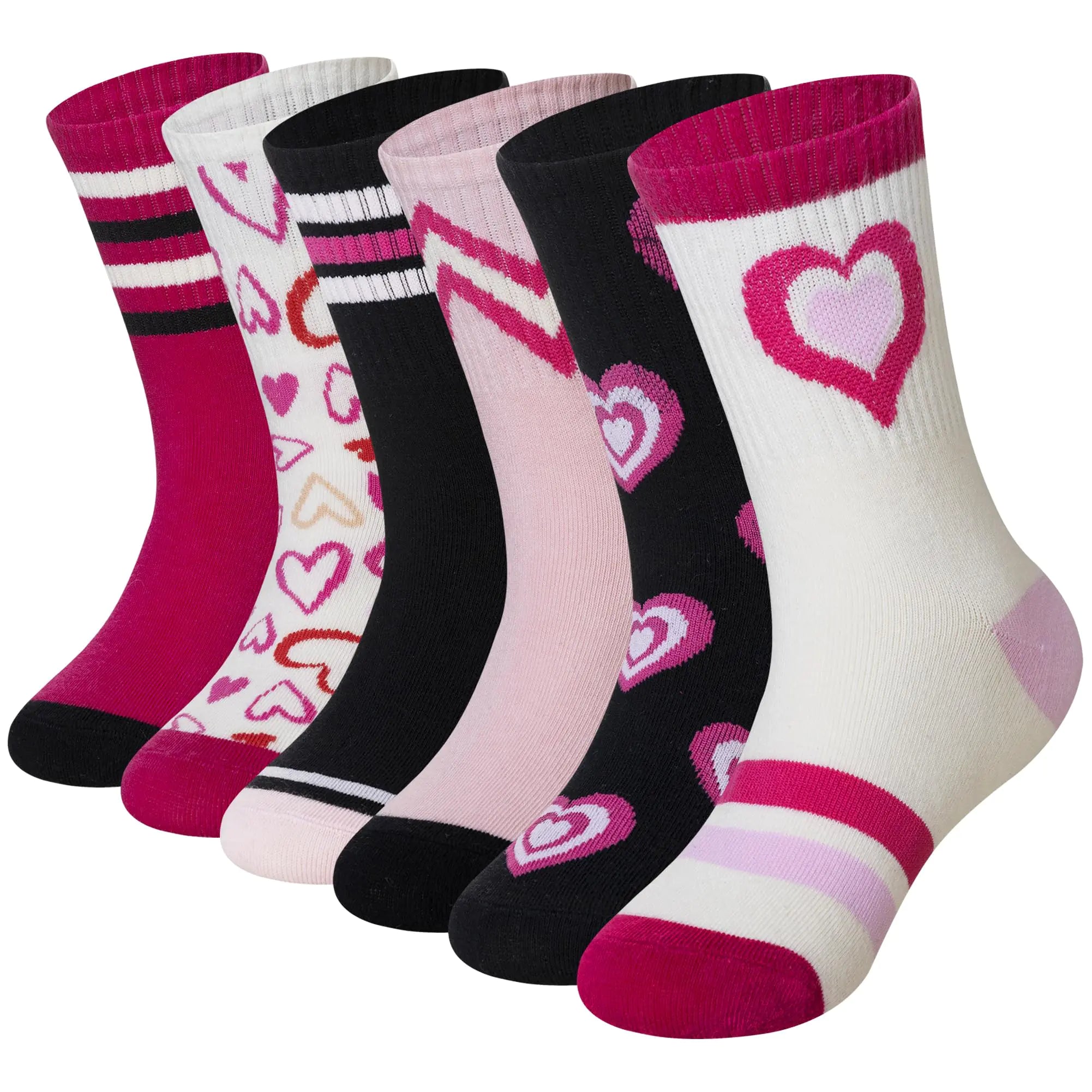 WEVIAS Kids Girls Socks Athletic Cotton Crew Sport Soft Breathable Socks 6 Pairs (6 Pairs Heart 3-5 Years)