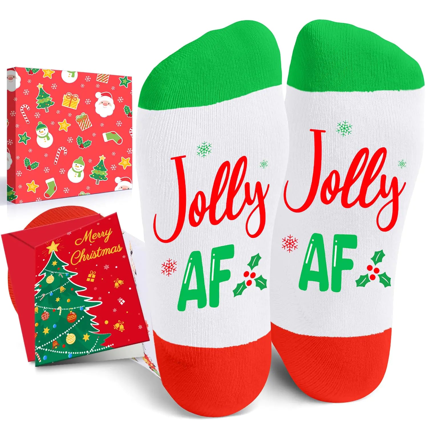 HAPPYPOP Christmas Gifts Santa Socks for Women Men - Christmas Secret Santa Gifts for Teens Stocking Stuffers for Mom Dad with Greeting Card