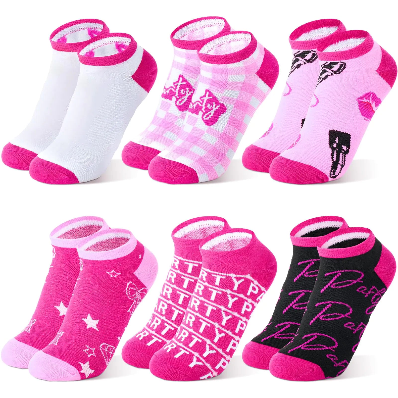 Floraltop 6 Pairs Hot Pink Cute Socks for Women Crew Socks Soft Cotton Dress Socks 6 Styles(Ankle Sock)