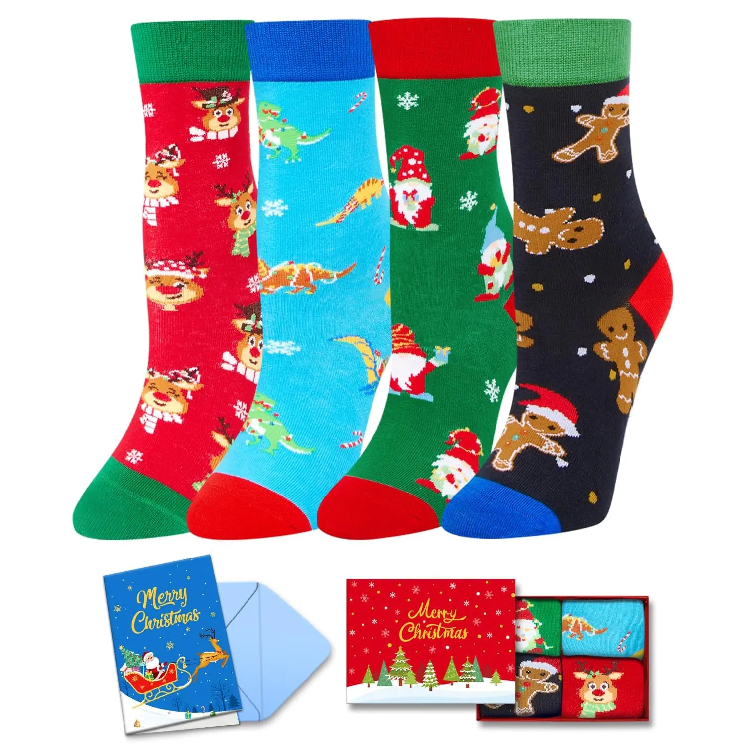 HAPPYPOP Christmas Gifts Stocking Socks for Big Kids - Secret Santa Socks Xmas Stocking Stuffers for boys Girls With Greeting Card for 7-9 Years