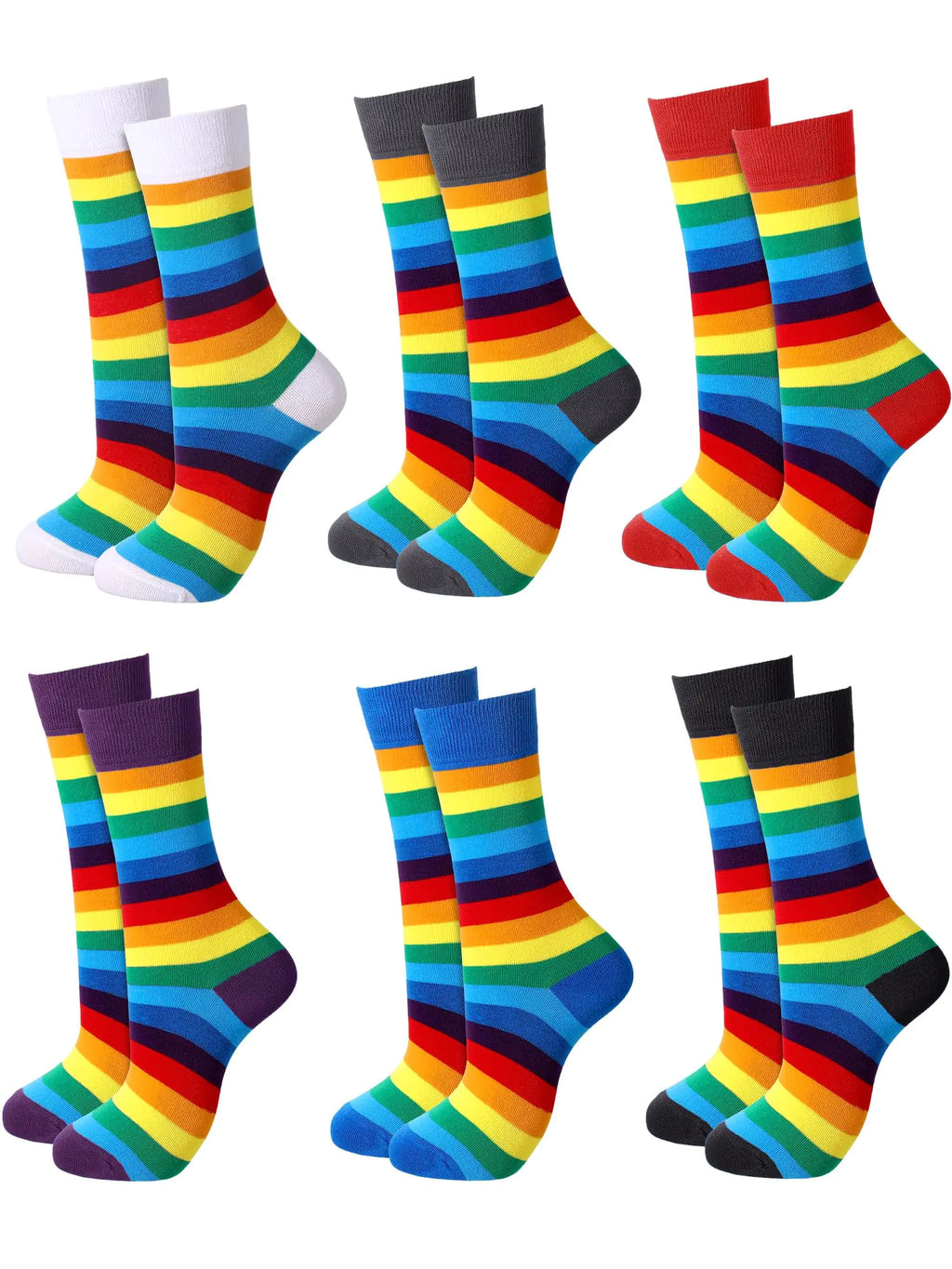 Bencailor 6 Pairs Crew Sock Striped Rainbow Athletic Cotton Novelty Ankle Sock Casual Multicolored Unisex Matching Sock(5-8)