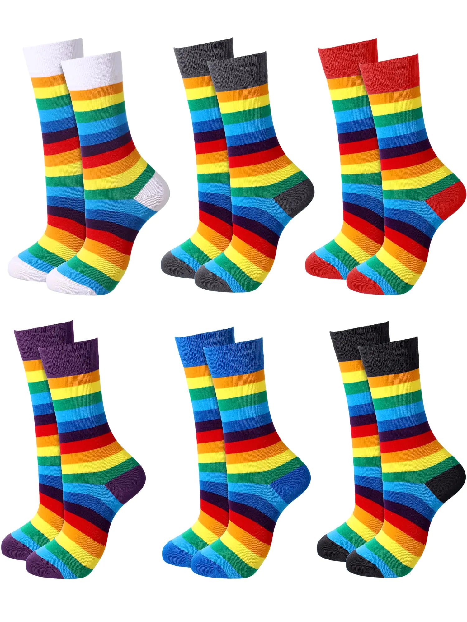 Bencailor 6 Pairs Crew Sock Striped Rainbow Athletic Cotton Novelty Ankle Sock Casual Multicolored Unisex Matching Sock(5-8)